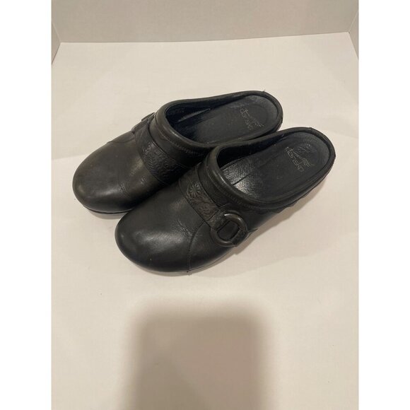 BARN SHOES Dansko Womens LeatherBarn Shoes  Slip-On Clogs ,‎ Buckle  Sz 41 Black - Picture 1 of 16